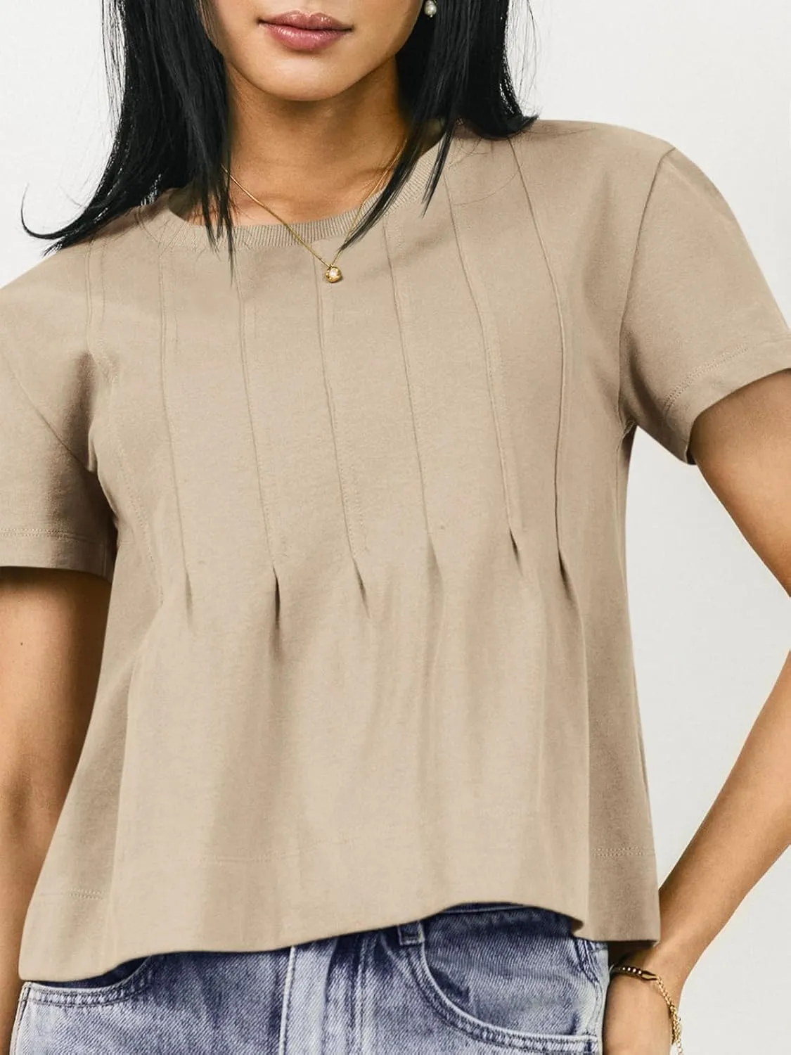 Tankaneo Womens Babydoll Tops Short Sleeve Peplum Pleated Summer T-Shirts Casual Loose Fit Flowy Tshirts 2025