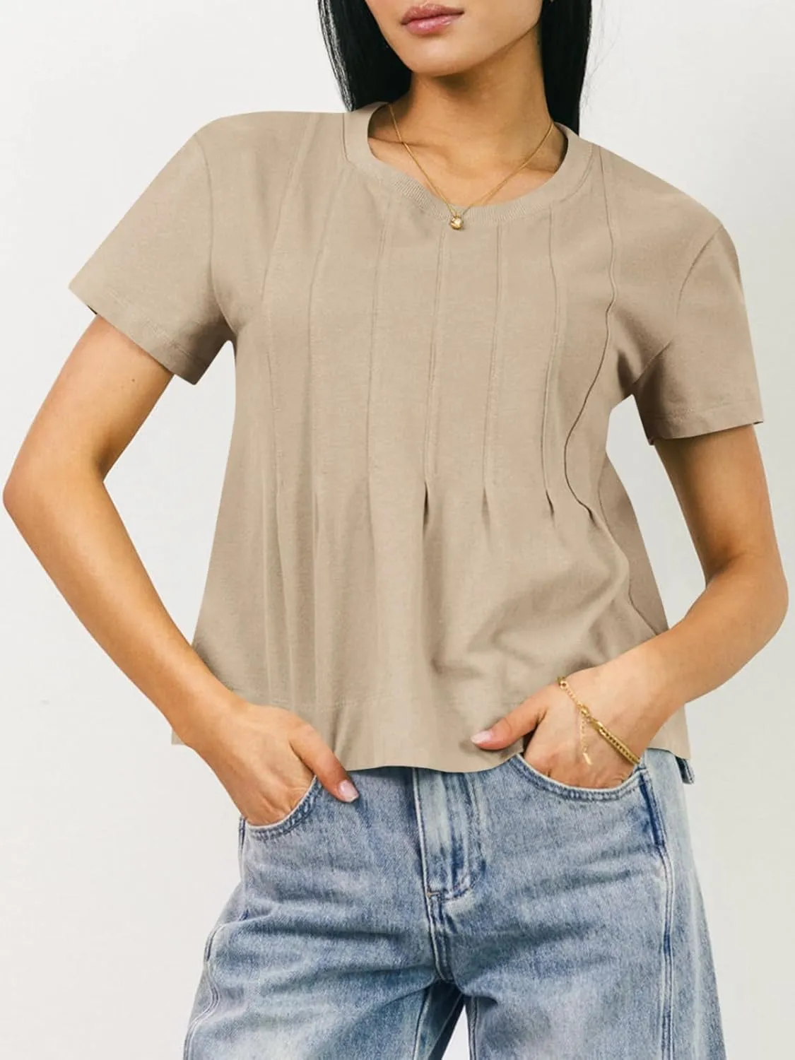 Tankaneo Womens Babydoll Tops Short Sleeve Peplum Pleated Summer T-Shirts Casual Loose Fit Flowy Tshirts 2025