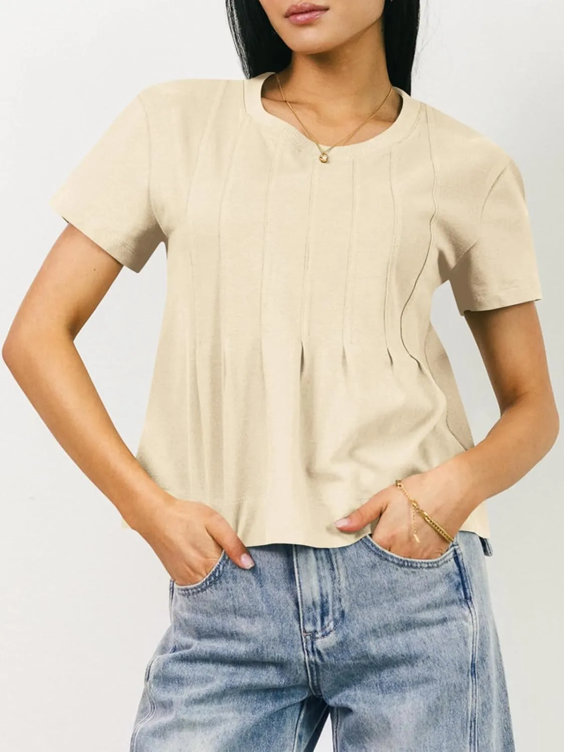Tankaneo Womens Babydoll Tops Short Sleeve Peplum Pleated Summer T-Shirts Casual Loose Fit Flowy Tshirts 2025