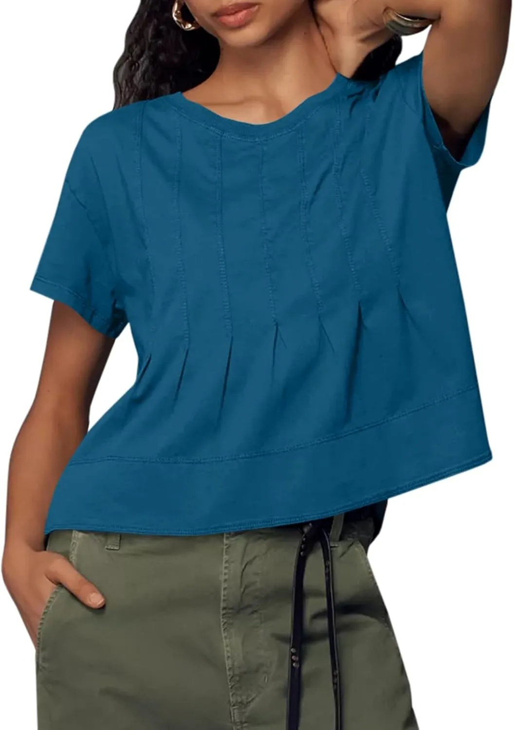 Tankaneo Womens Babydoll Tops Short Sleeve Peplum Pleated Summer T-Shirts Casual Loose Fit Flowy Tshirts 2025