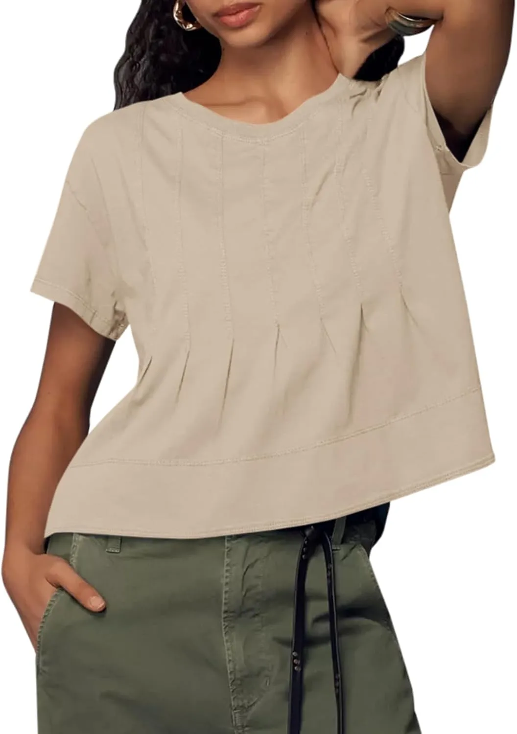 Tankaneo Womens Babydoll Tops Short Sleeve Peplum Pleated Summer T-Shirts Casual Loose Fit Flowy Tshirts 2025