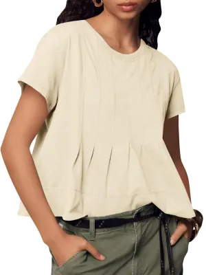 Tankaneo Womens Babydoll Tops Short Sleeve Peplum Pleated Summer T-Shirts Casual Loose Fit Flowy Tshirts 2025