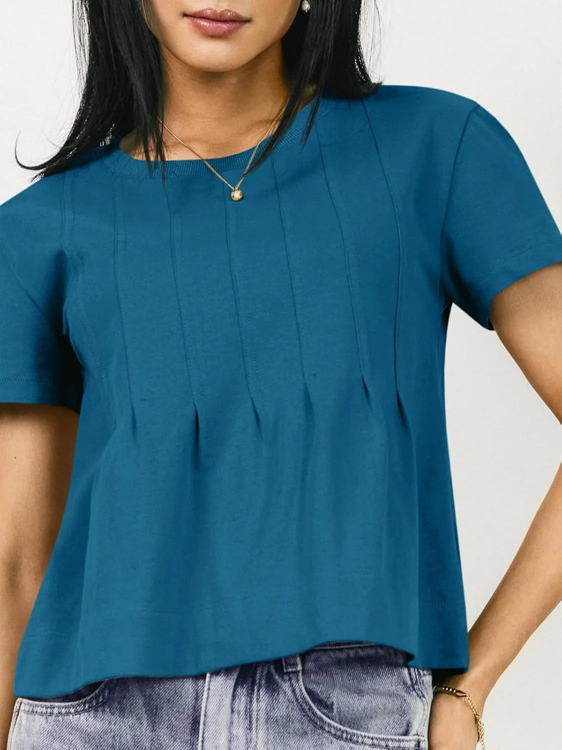 Tankaneo Womens Babydoll Tops Short Sleeve Peplum Pleated Summer T-Shirts Casual Loose Fit Flowy Tshirts 2025