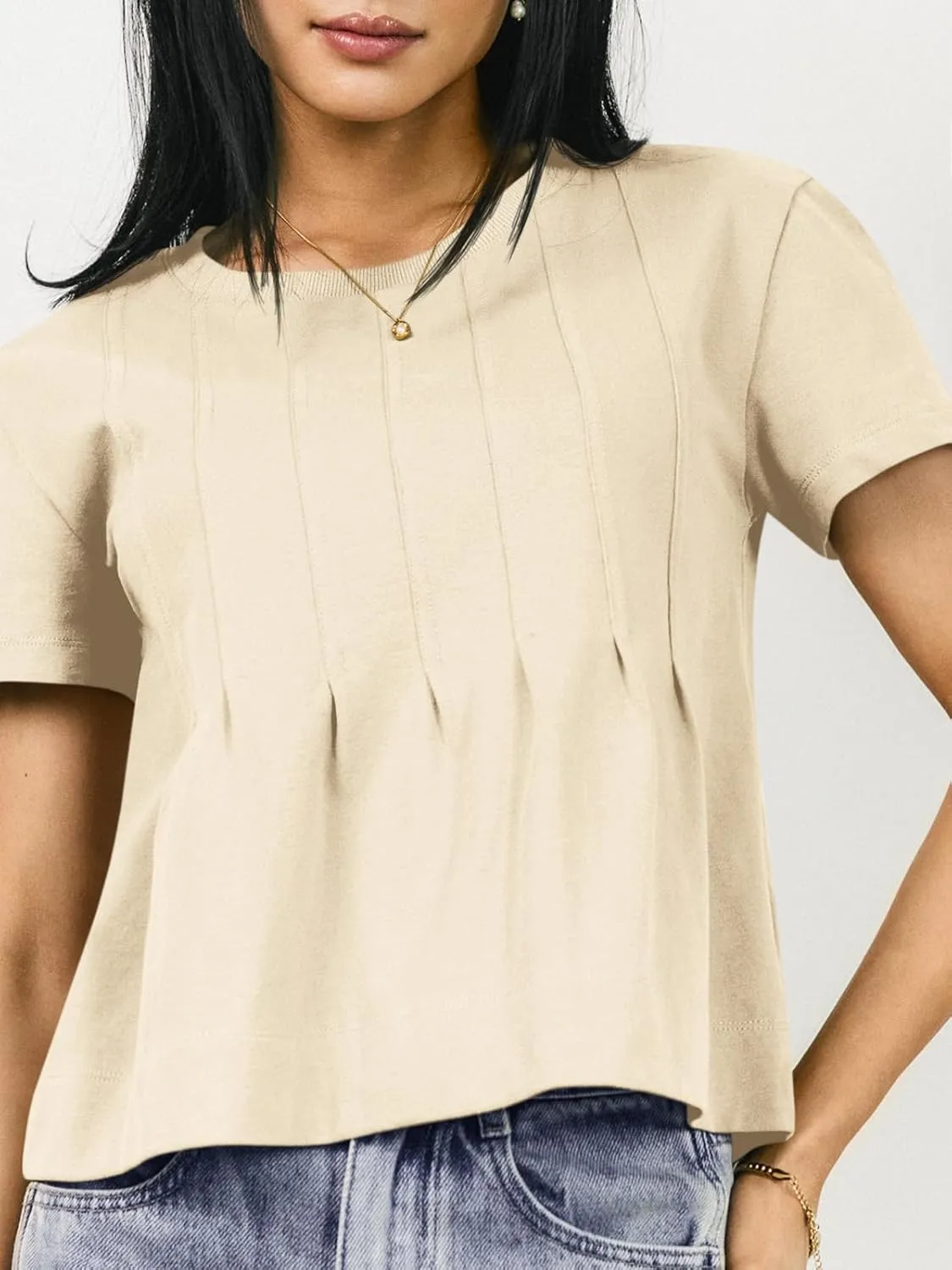 Tankaneo Womens Babydoll Tops Short Sleeve Peplum Pleated Summer T-Shirts Casual Loose Fit Flowy Tshirts 2025