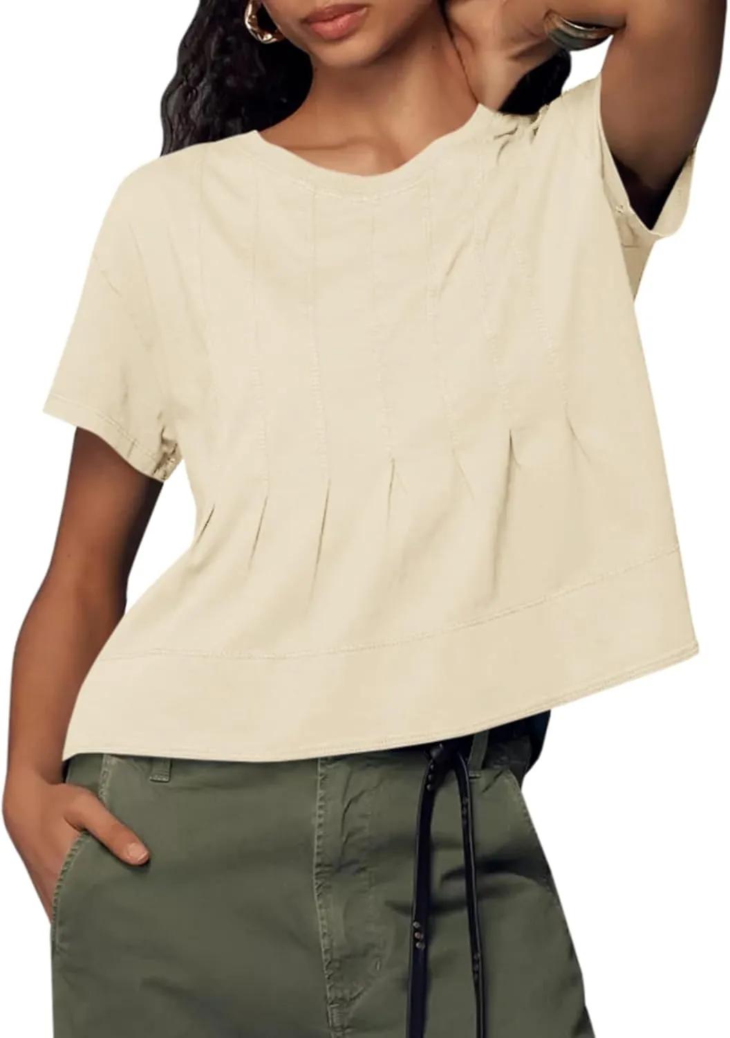 Tankaneo Womens Babydoll Tops Short Sleeve Peplum Pleated Summer T-Shirts Casual Loose Fit Flowy Tshirts 2025
