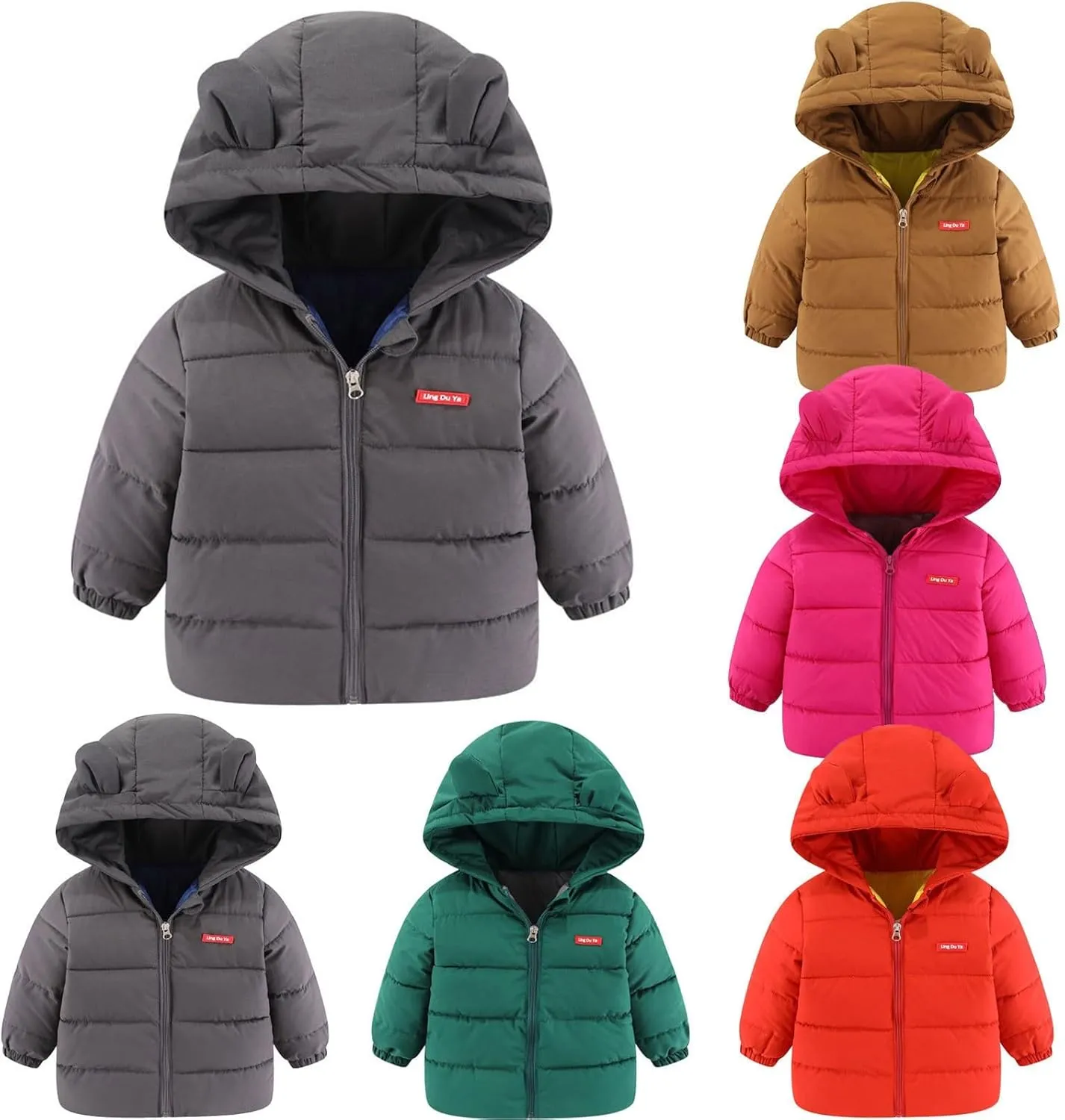 Toddler Kids Baby Boys Girls Winter Warm Jacket Outerwear Letter Bear Ears Coats Hooded Padded Outwear Winter