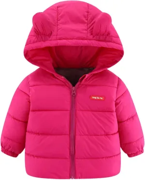 Toddler Kids Baby Boys Girls Winter Warm Jacket Outerwear Letter Bear Ears Coats Hooded Padded Outwear Winter