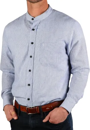 Traditional Irish Grandfather Collarless Shirt, Mens Linen Cotton Lightweight Long-Sleeve Dress Shirt