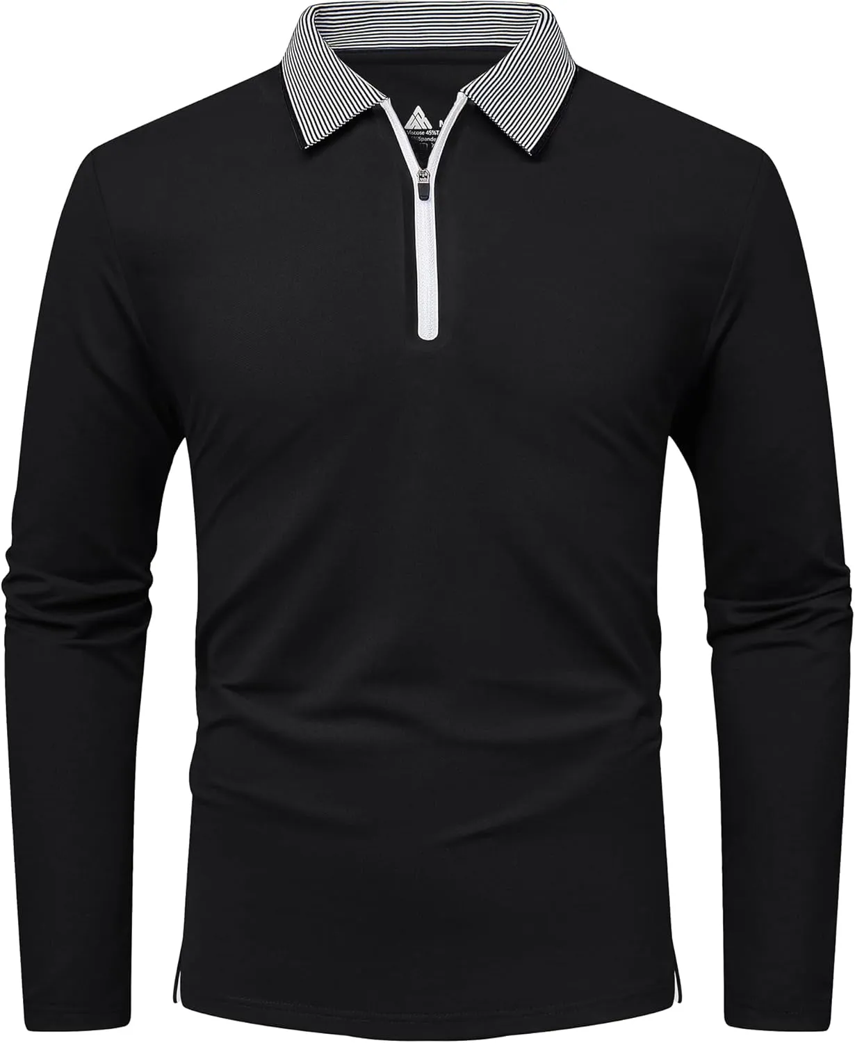V VALANCH Zipper Polo Shirts Men Long Sleeve Golf Shirt Collared Tennis Shirt