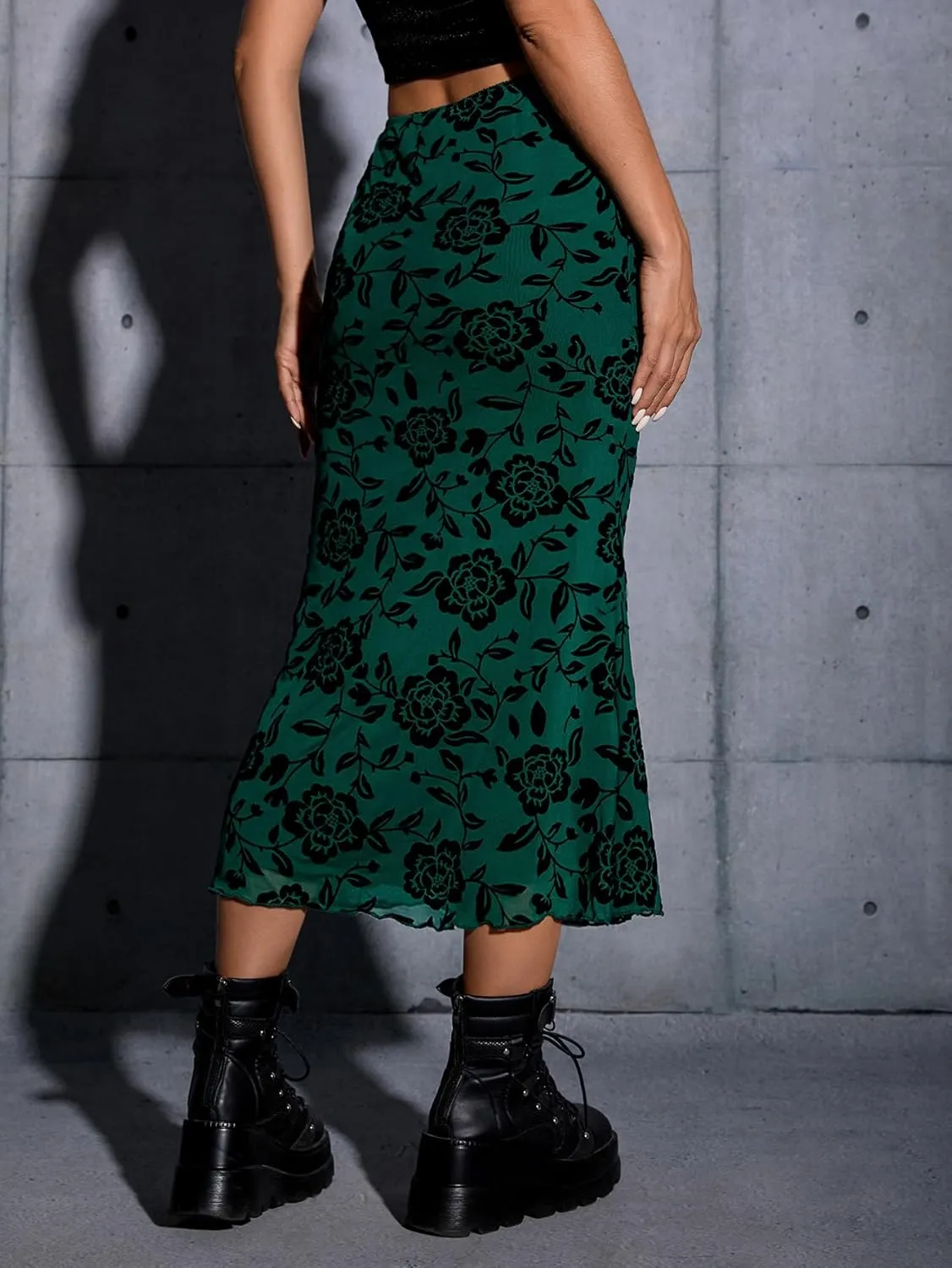 Verdusa Women's Lettuce Trim High Waist Mesh Fishtail Bodycon Long Skirt