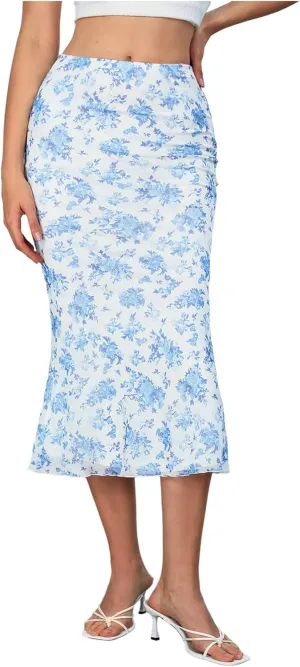 Verdusa Women's Lettuce Trim High Waist Mesh Fishtail Bodycon Long Skirt