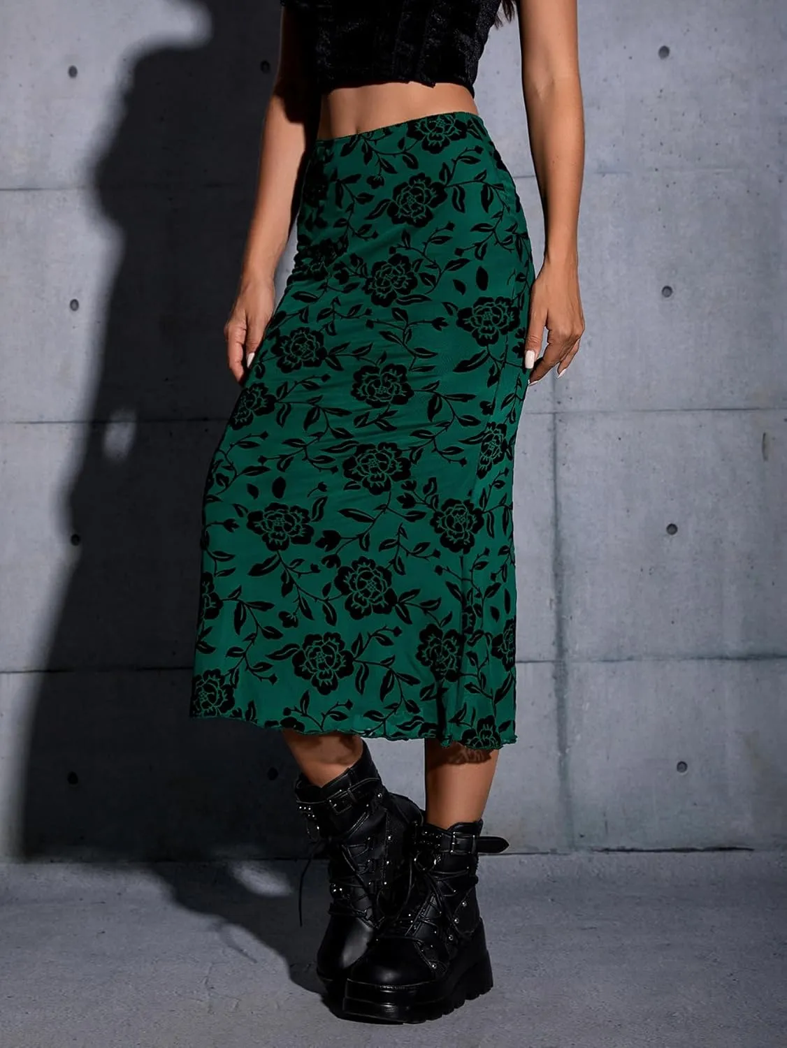 Verdusa Women's Lettuce Trim High Waist Mesh Fishtail Bodycon Long Skirt