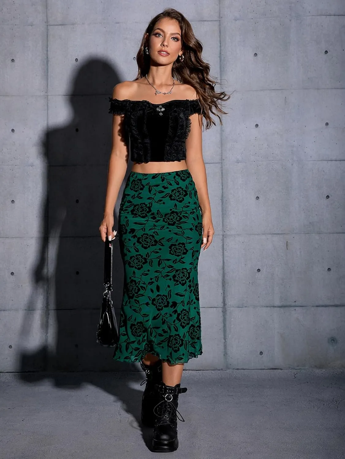 Verdusa Women's Lettuce Trim High Waist Mesh Fishtail Bodycon Long Skirt
