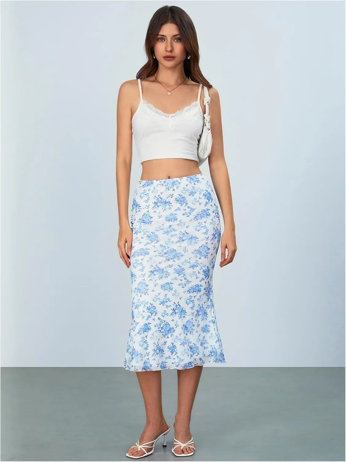 Verdusa Women's Lettuce Trim High Waist Mesh Fishtail Bodycon Long Skirt
