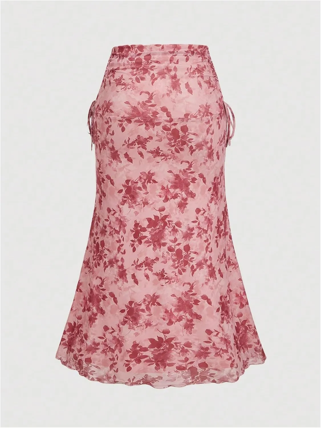Verdusa Women's Plus Size Floral Fishtail Skirt Side Drawstring Ruched Maxi Skirt