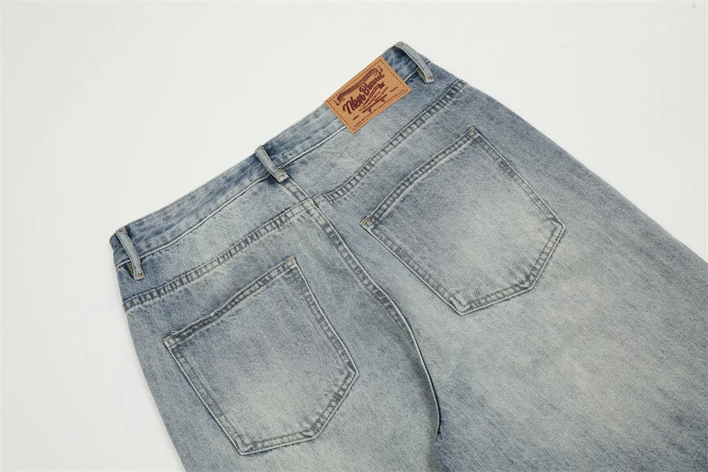 Wash Water Denim Wide-leg Straight Trousers Vintage Worn