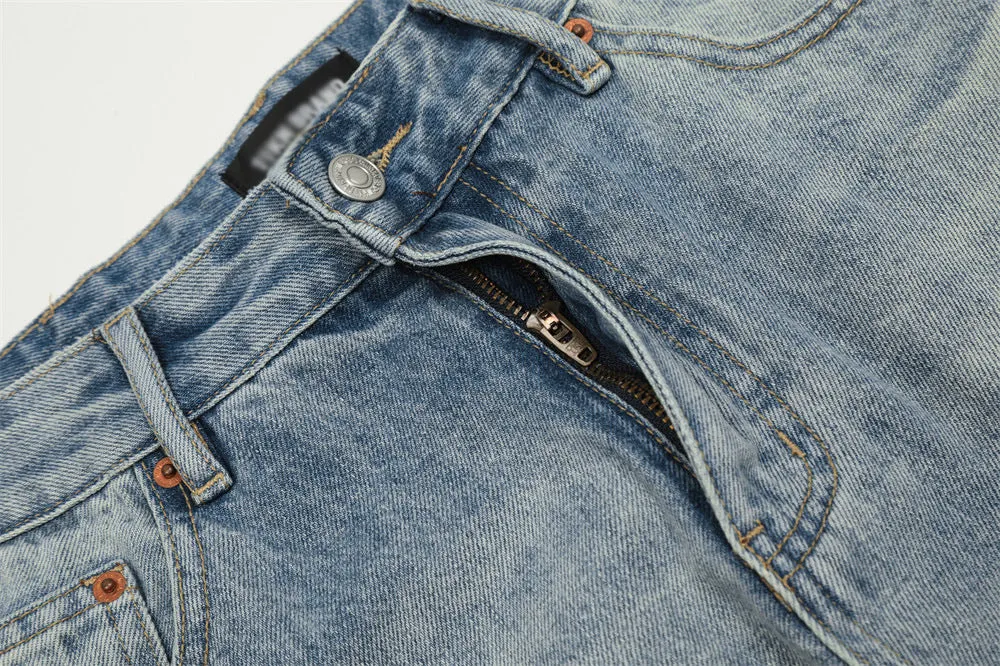 Wash Water Denim Wide-leg Straight Trousers Vintage Worn