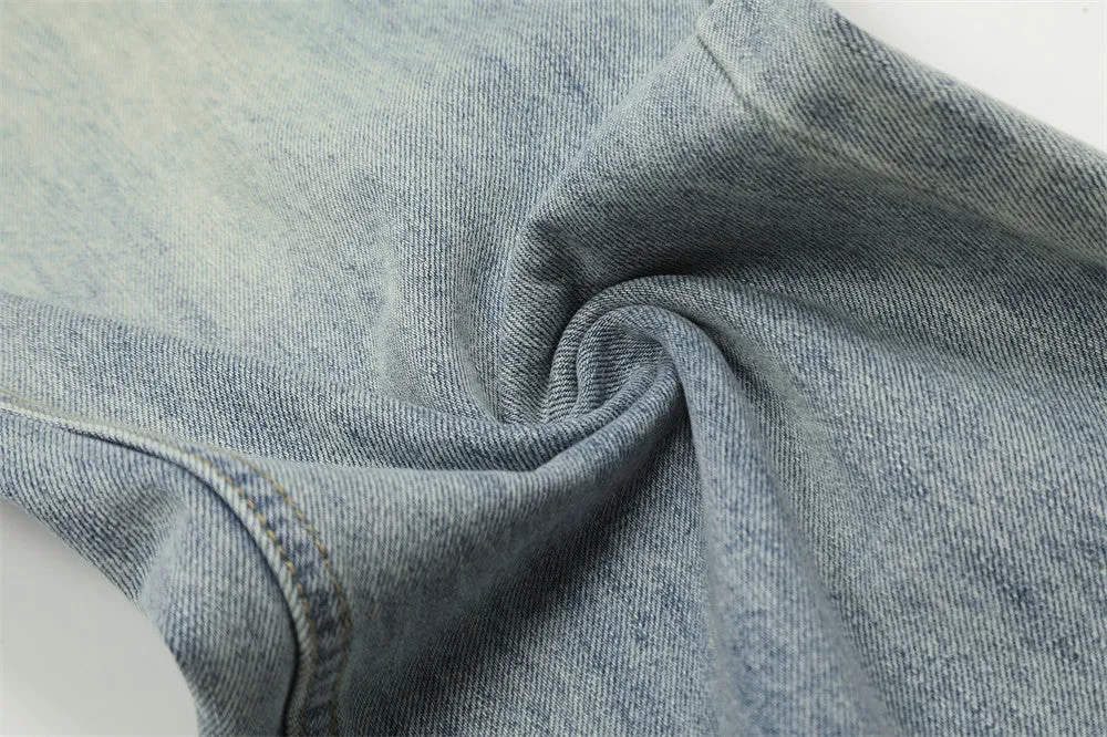 Wash Water Denim Wide-leg Straight Trousers Vintage Worn