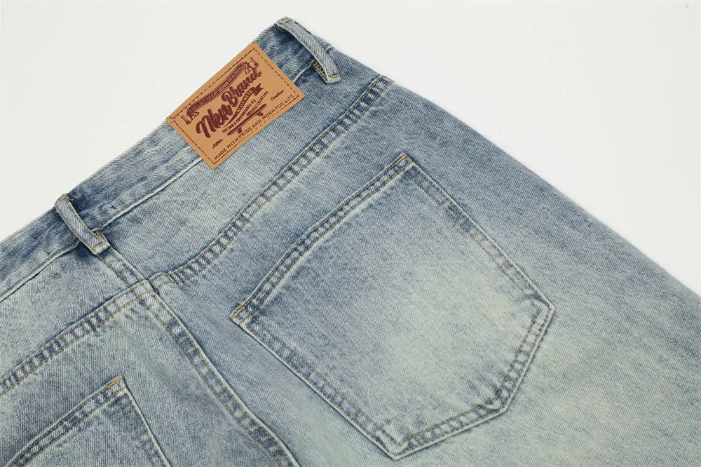 Wash Water Denim Wide-leg Straight Trousers Vintage Worn
