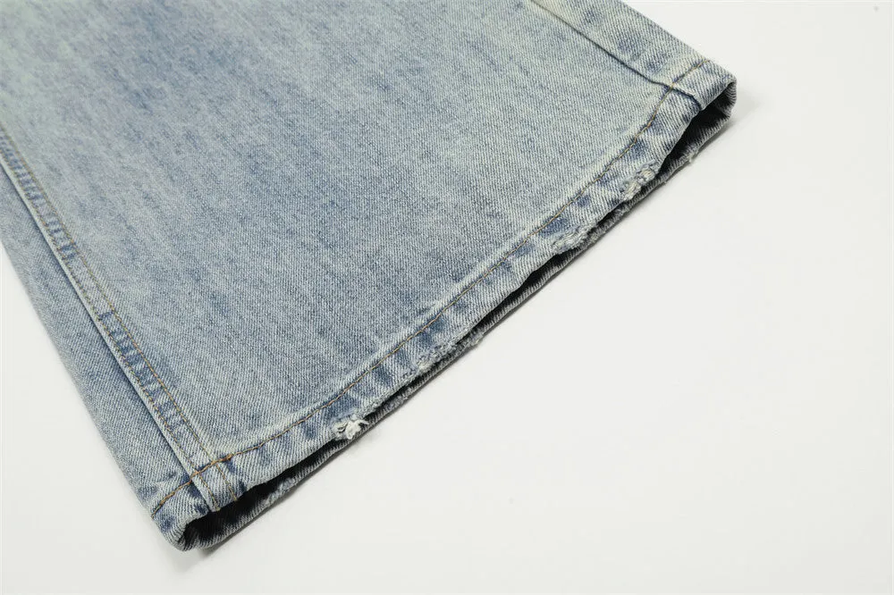 Wash Water Denim Wide-leg Straight Trousers Vintage Worn