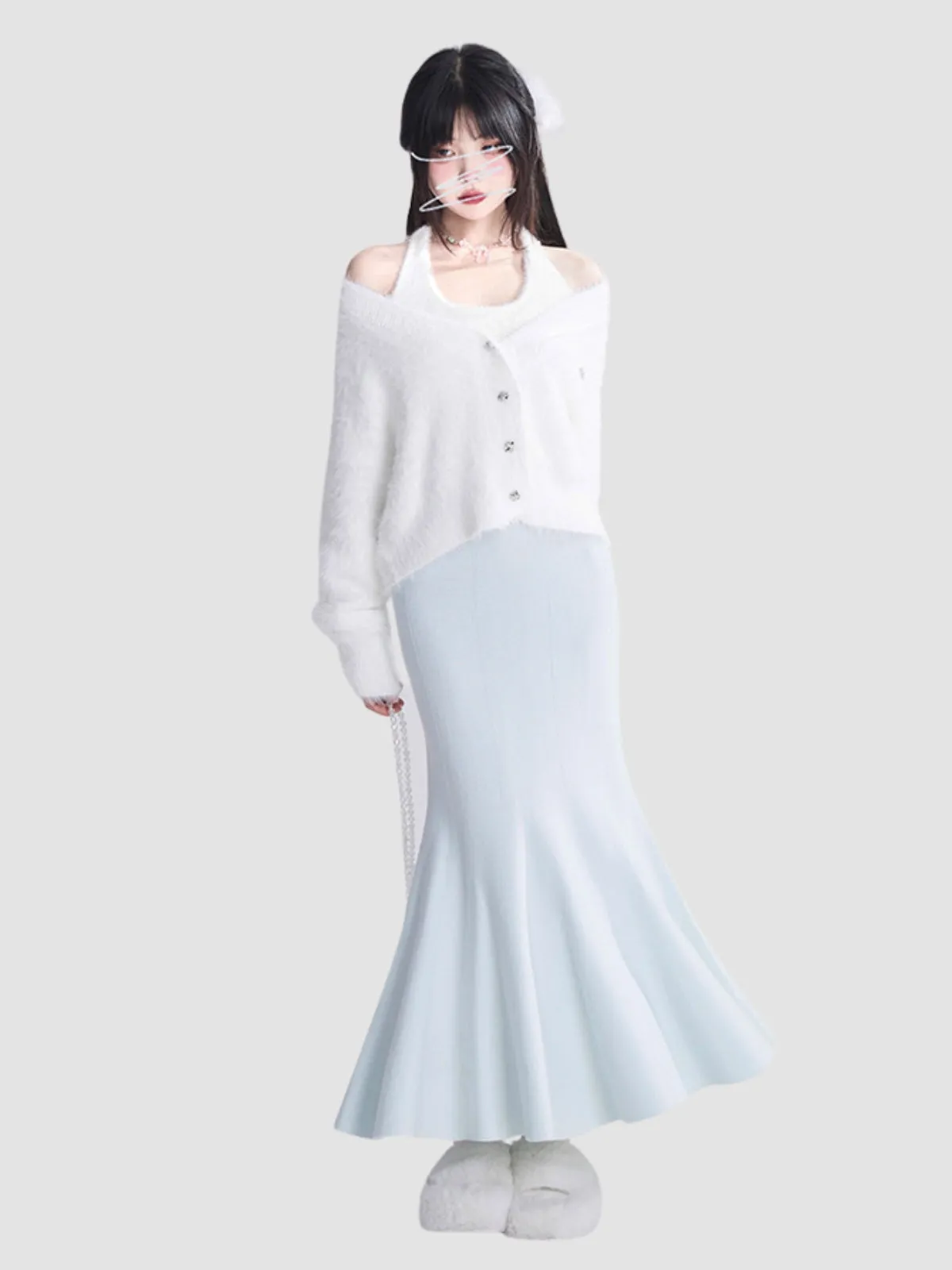WLS High Waist Fishtail Slim Long Skirt