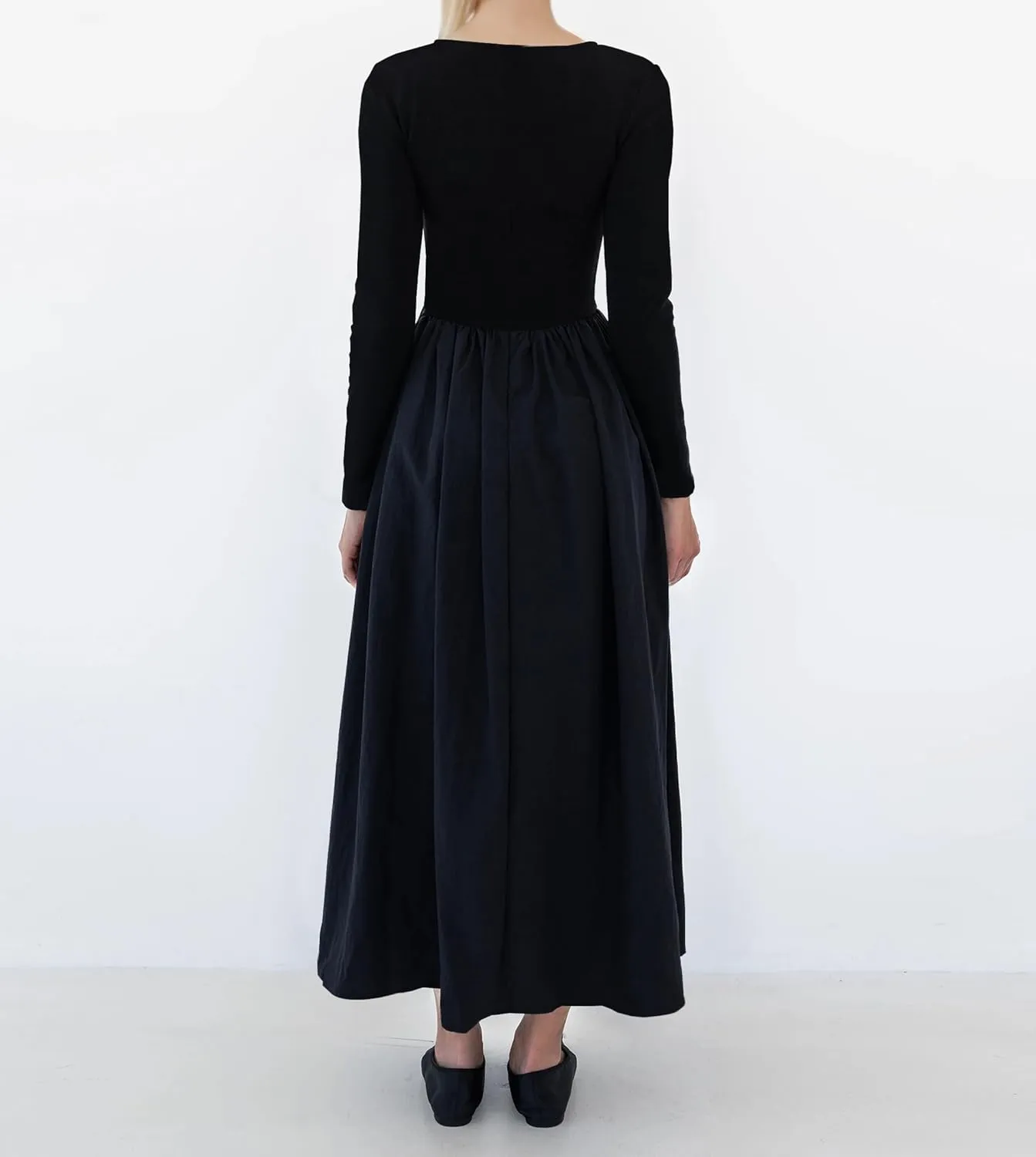 Women Boat Neck Long Sleeve Maxi Dresses Slim Fit Drop-Waist Patchwork Dress Flowy Swing Fall Long Dress