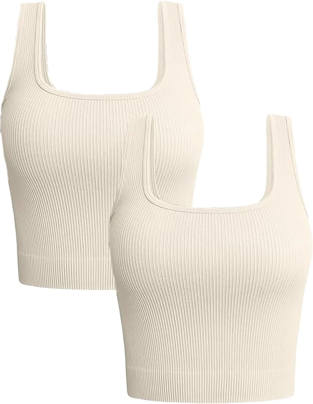 Women's 2-Pack Crop Tops Rib-Knit Seamless Workout Exercise Shirts Yoga Tank Tops