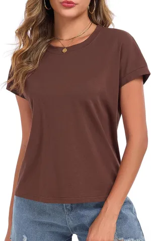 Womens Cap Sleeve Tops Crop T Shirts Summer Casual Loose Fit Short Sleeves Cotton Crewneck Boxy Tee Fashion