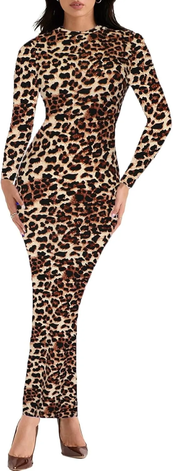 Women's Long Sleeve Bodycon Dress - Maxi Casual Fall Club Party Long Tight Pencil Dresses