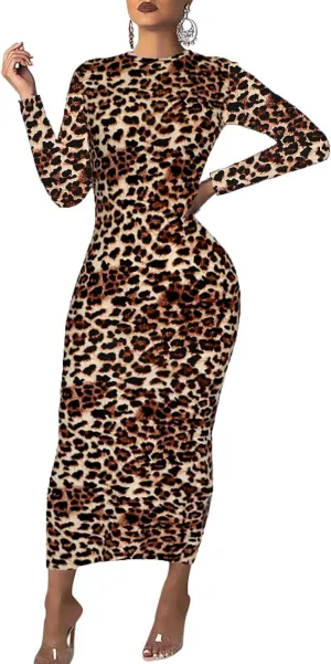 Women's Long Sleeve Bodycon Dress - Maxi Casual Fall Club Party Long Tight Pencil Dresses