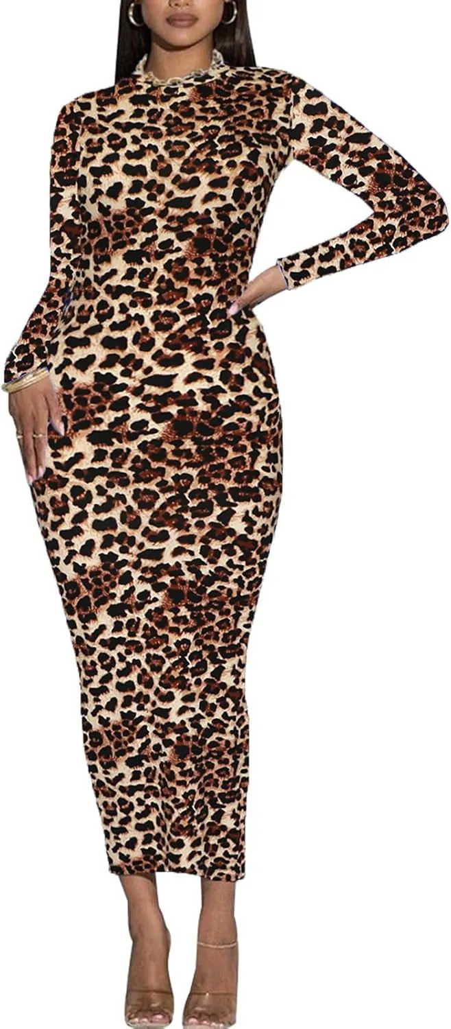 Women's Long Sleeve Bodycon Dress - Maxi Casual Fall Club Party Long Tight Pencil Dresses