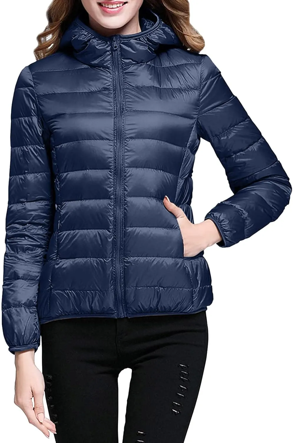 Womens Warm Lightweight Puffer Jackets Fashion Solid Color Waterproof Quilted Coats White Duck Down Casual Outerwears