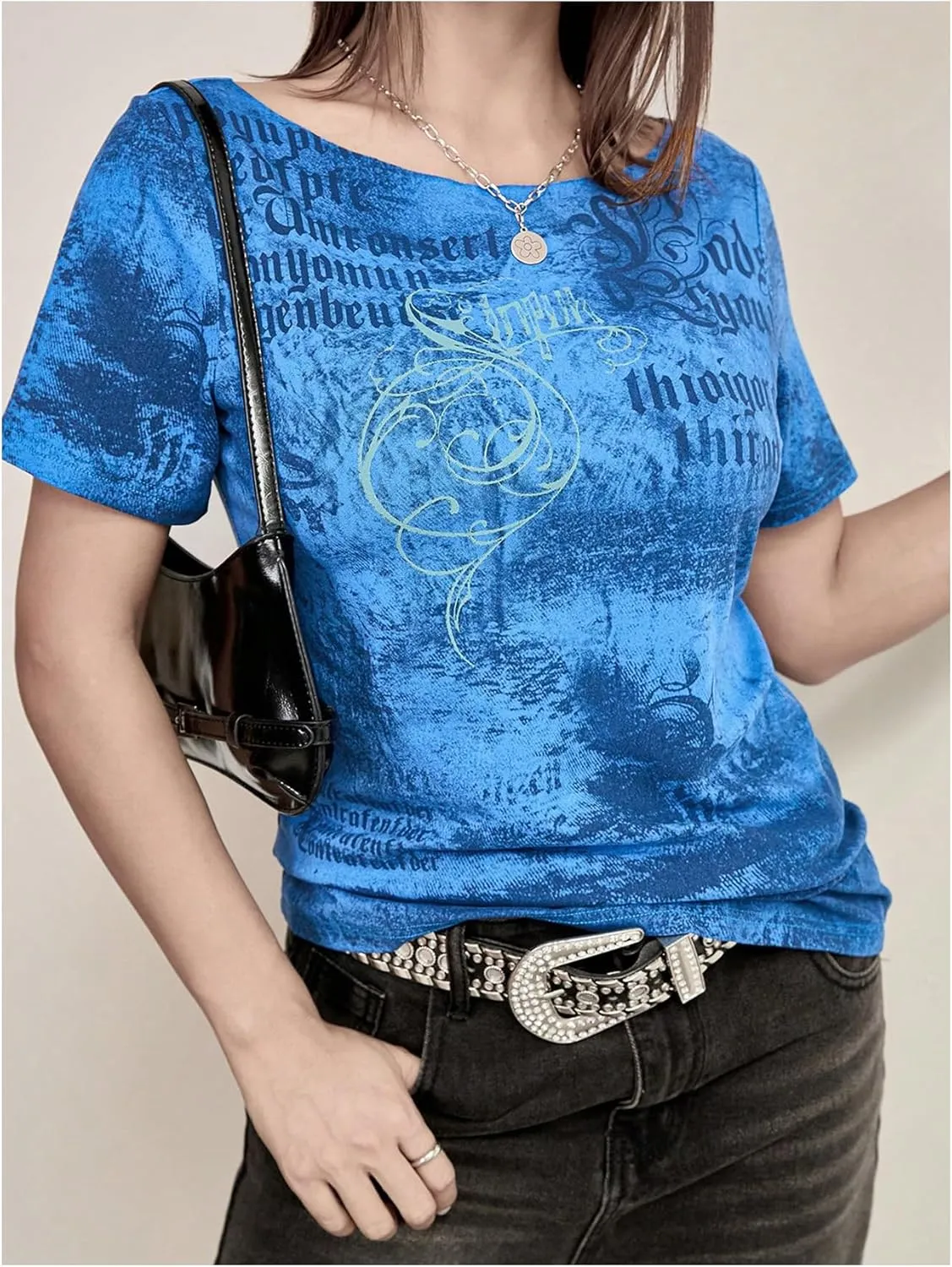 Women's Y2K Off The Shoulder Tops Short Sleeve Letter Graphic Tees Goth T Shirt